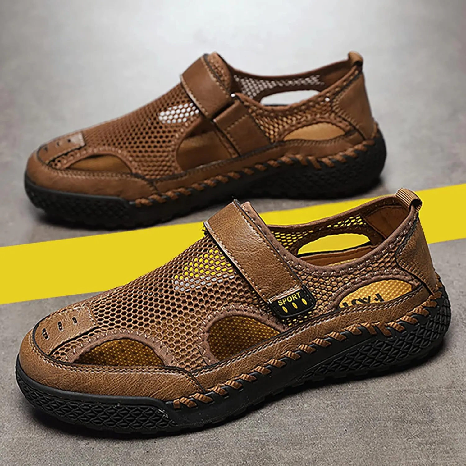 2025 Men's New Summer Breathable Versatile Trend Outdoor Handmade Beach Shoes Hollow Mens Athletic Slide Sandals