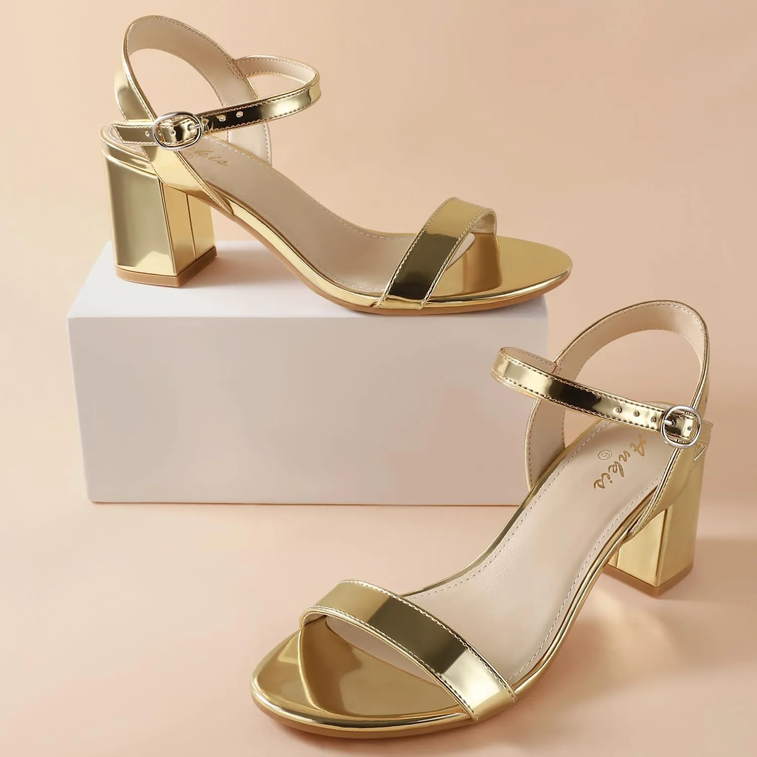 Ankis Nude Black Heels, 2.5'' Block Chunky White Clear Silver Heel Dressy Open Toe Heels For Women Ankle Strap Low Short Thick Strappy Dress Comfortable Sandal Casual Party Wedding Event Summer Shoes