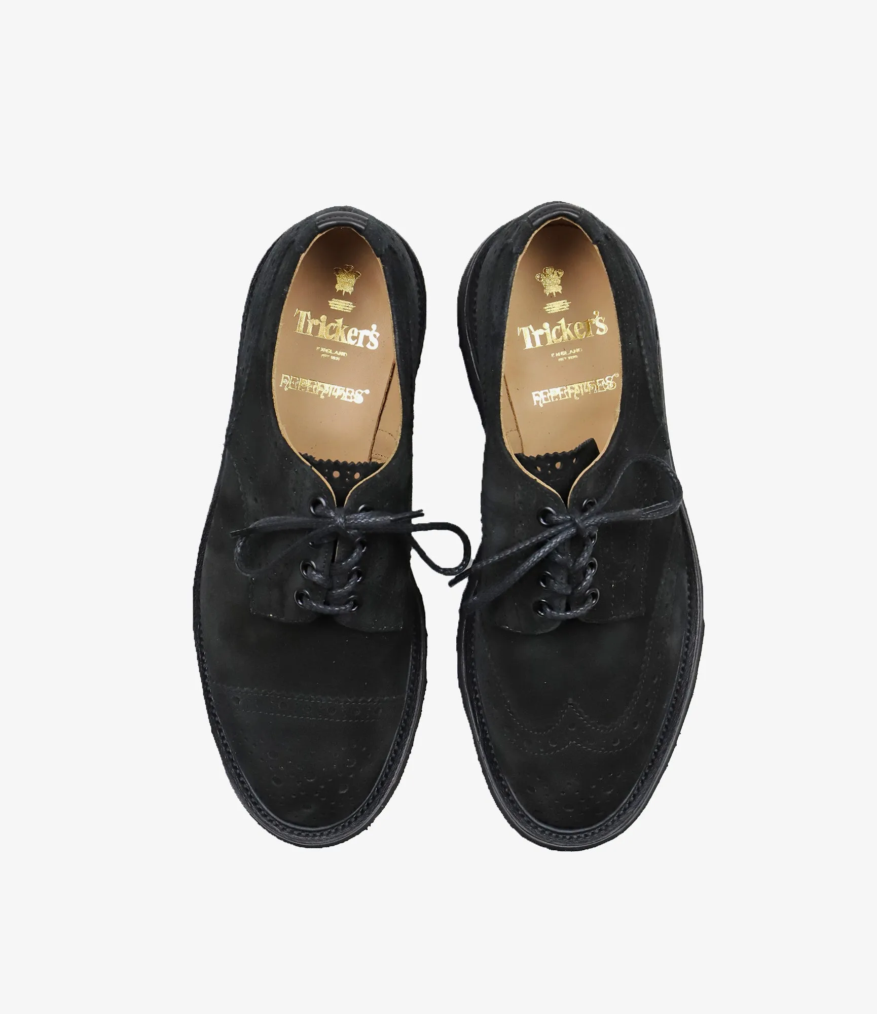 Asymmetric Gibson Brogues – Black Suede
