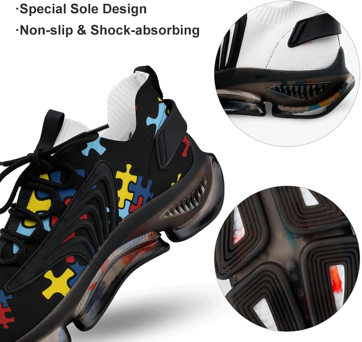 Autism Awareness Day Walking Shoes for Men Lightweight Tennis Fashion Elastic Sports Shoes Cushion Basketball Shoes