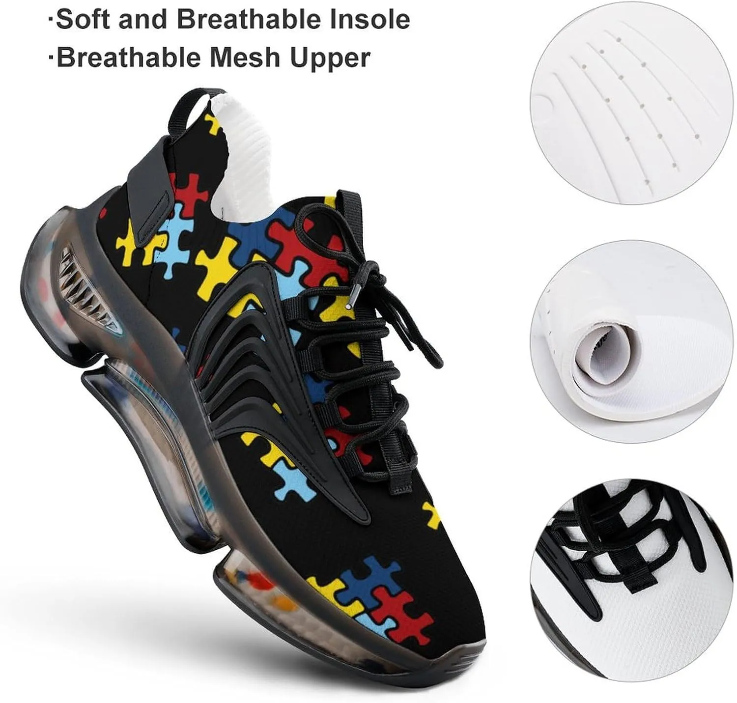 Autism Awareness Day Walking Shoes for Men Lightweight Tennis Fashion Elastic Sports Shoes Cushion Basketball Shoes