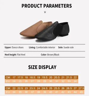 Ballet Shoes Genuine Leather Jazz Dance Shoes Tan Black Antiskid Sole Jazz Shoes Toddler Girls Woman Gymnastics Unisex Slip On Jazz Dance Shoes(Beige,35(22.5CM))