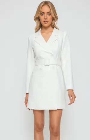 Be Mine Belt Blazer Dress - White