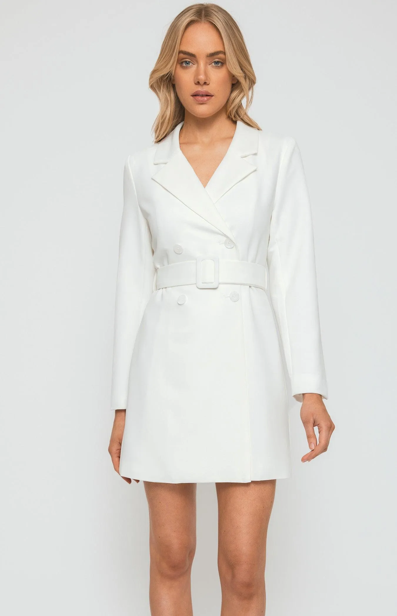 Be Mine Belt Blazer Dress - White