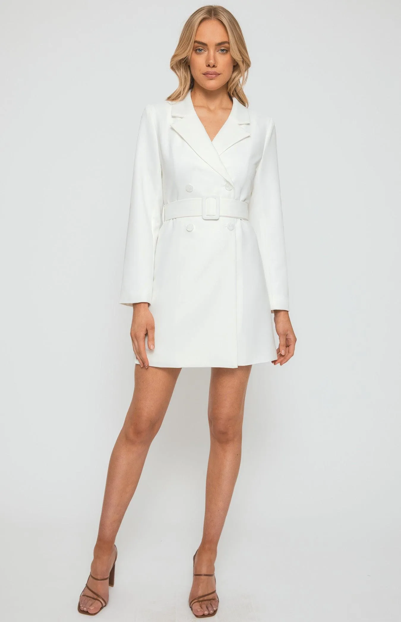 Be Mine Belt Blazer Dress - White