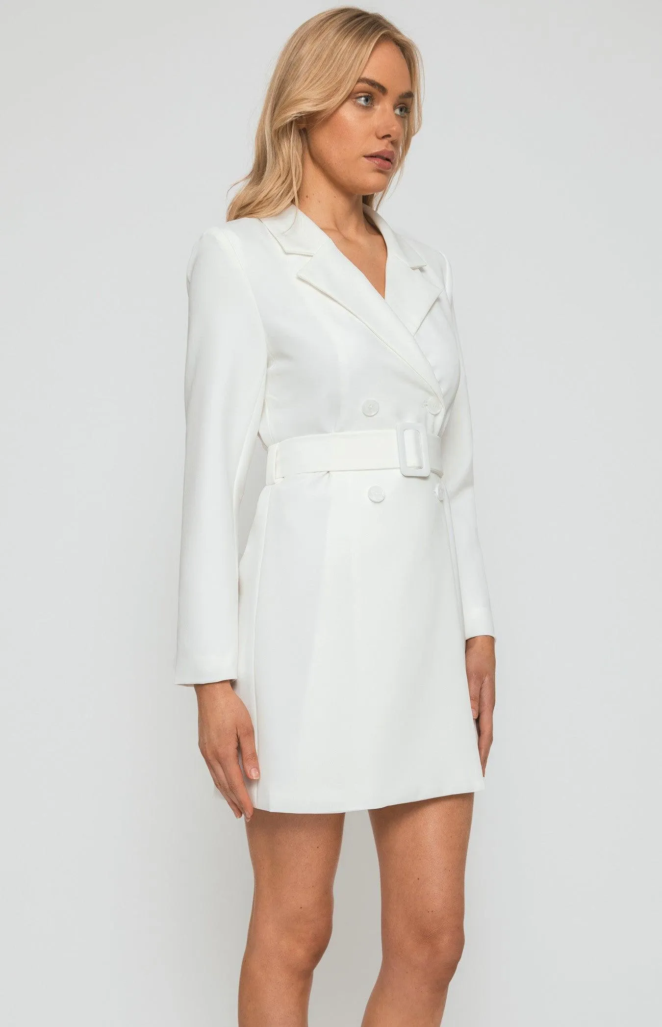 Be Mine Belt Blazer Dress - White
