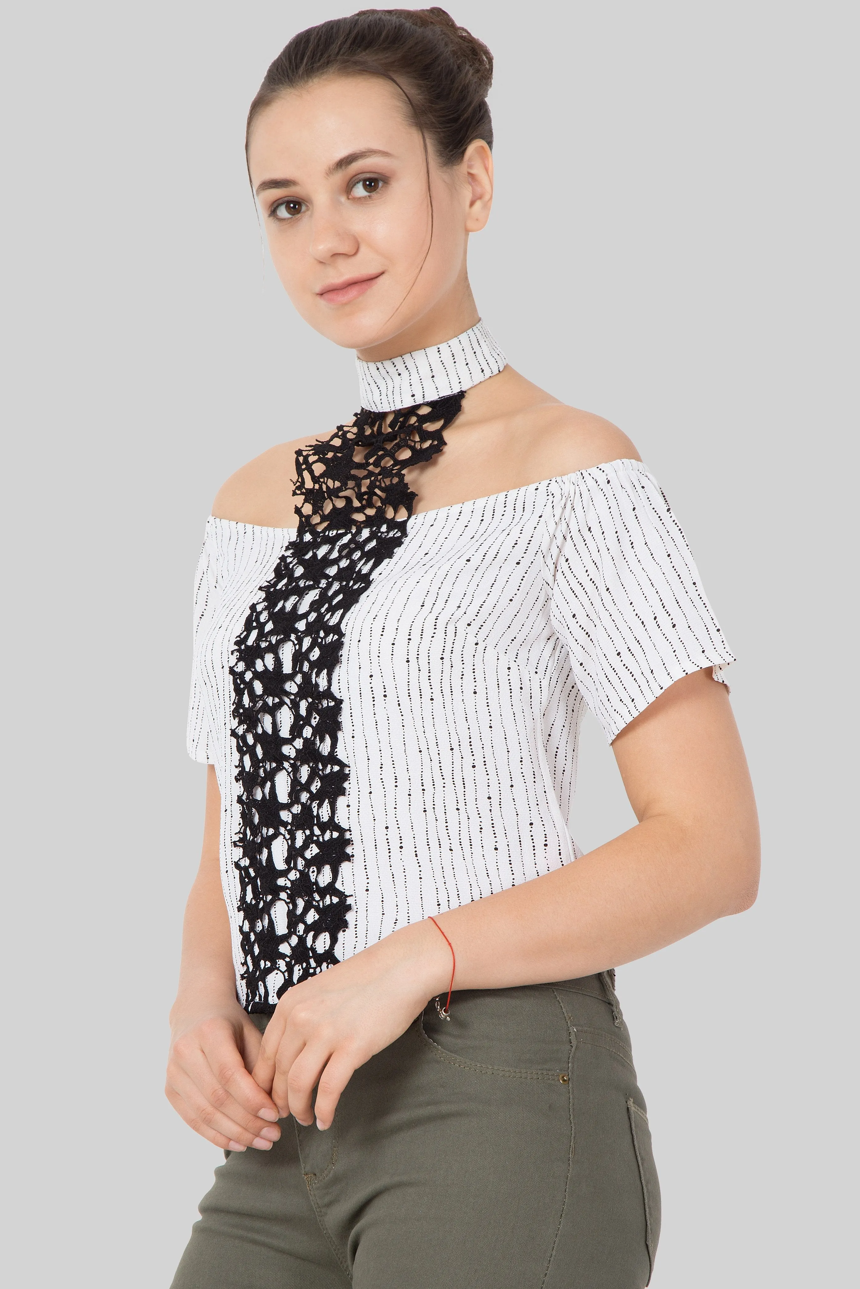 Beautiful crochet-knit paneling top