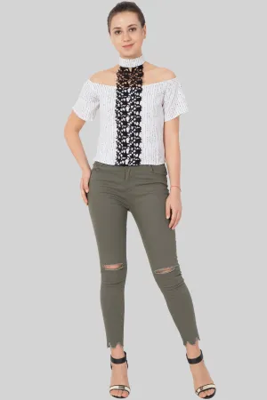 Beautiful crochet-knit paneling top