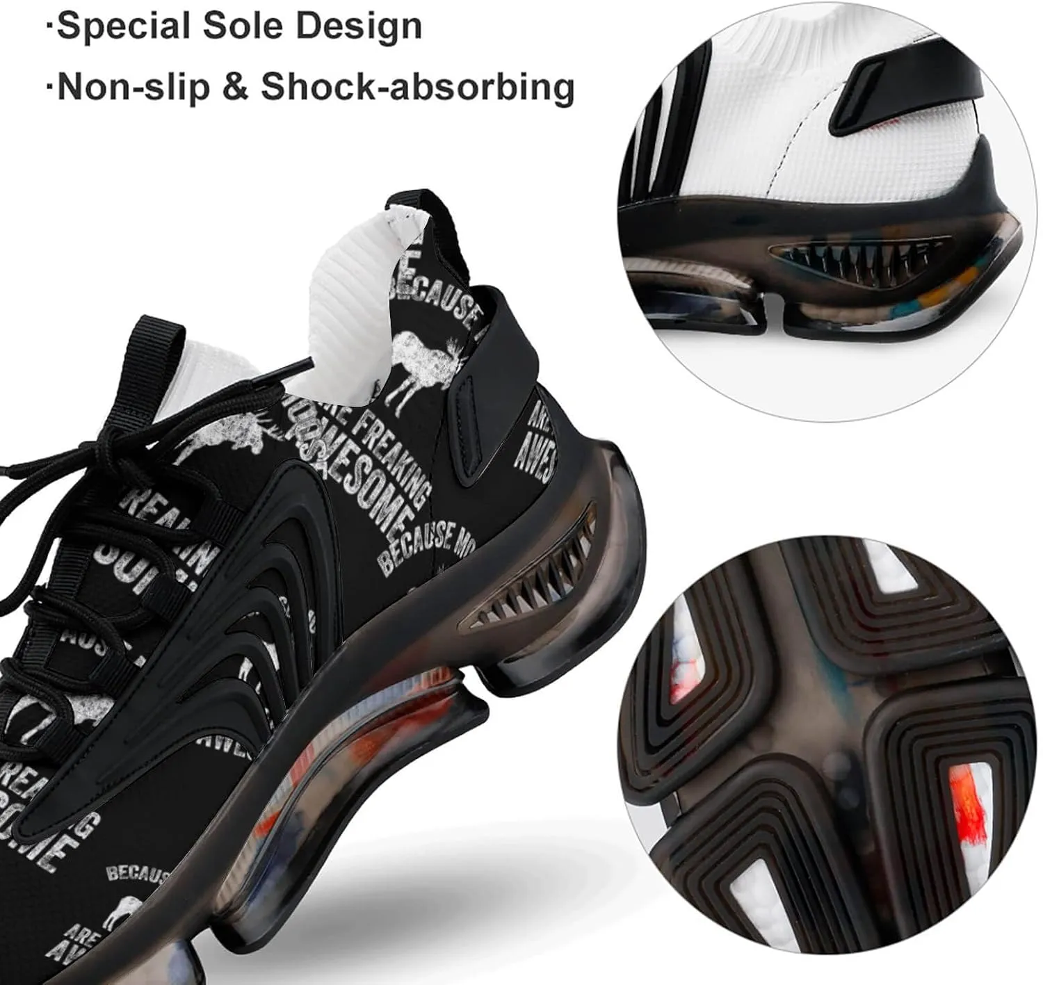 Because Moose are Freaking Awesome Walking Shoes for Men Lightweight Tennis Fashion Elastic Sports Shoes Cushion Basketball Shoes