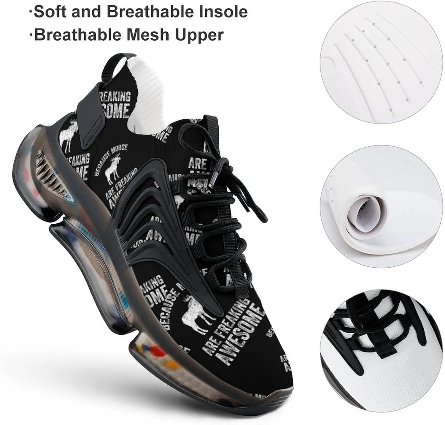 Because Moose are Freaking Awesome Walking Shoes for Men Lightweight Tennis Fashion Elastic Sports Shoes Cushion Basketball Shoes