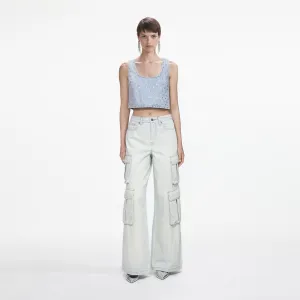 Bleach Wash Denim Cargo Jeans