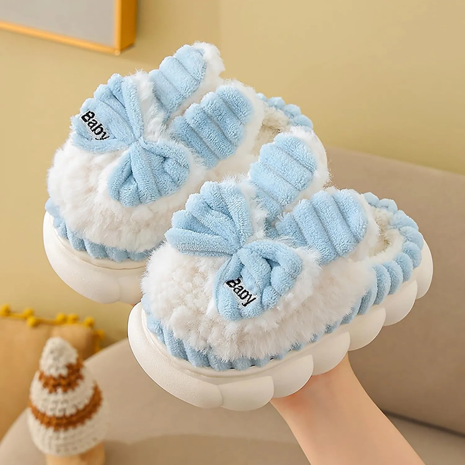 Boys Girls House Slippers Kids Warm Home Shoes Winter Warm Fur Lined Indoor House Home Shoes Kids House Slippers