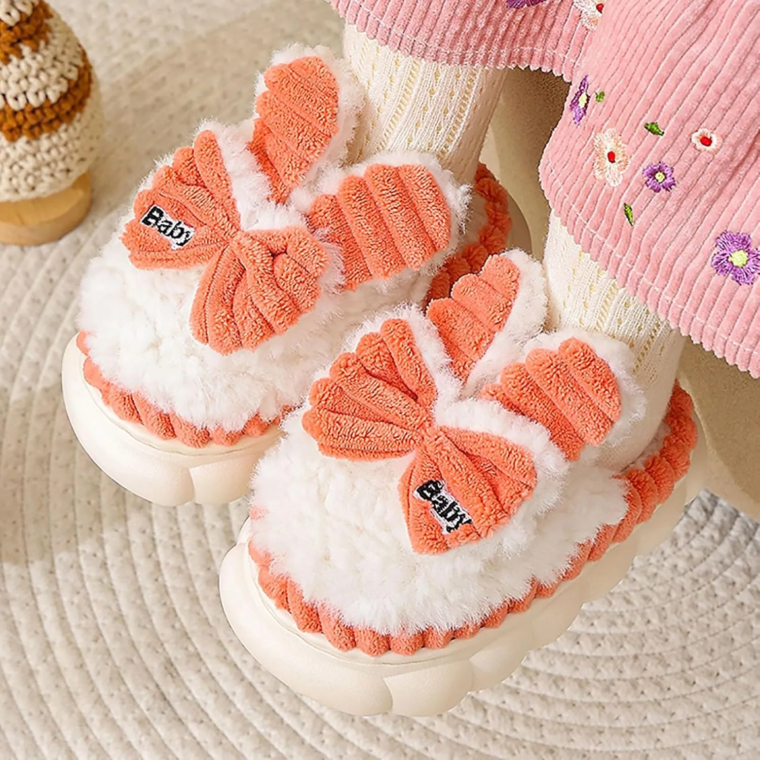 Boys Girls House Slippers Kids Warm Home Shoes Winter Warm Fur Lined Indoor House Home Shoes Kids House Slippers