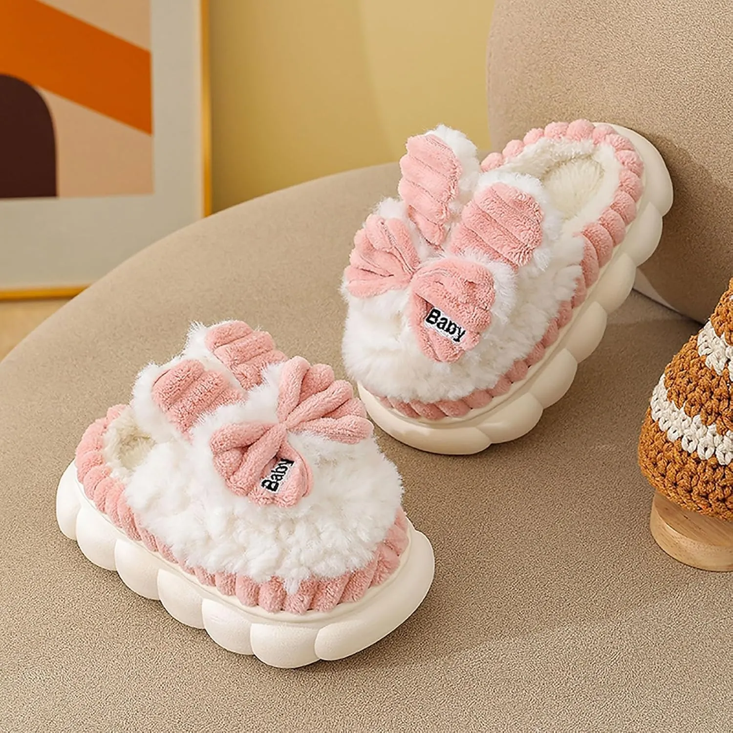 Boys Girls House Slippers Kids Warm Home Shoes Winter Warm Fur Lined Indoor House Home Shoes Kids House Slippers