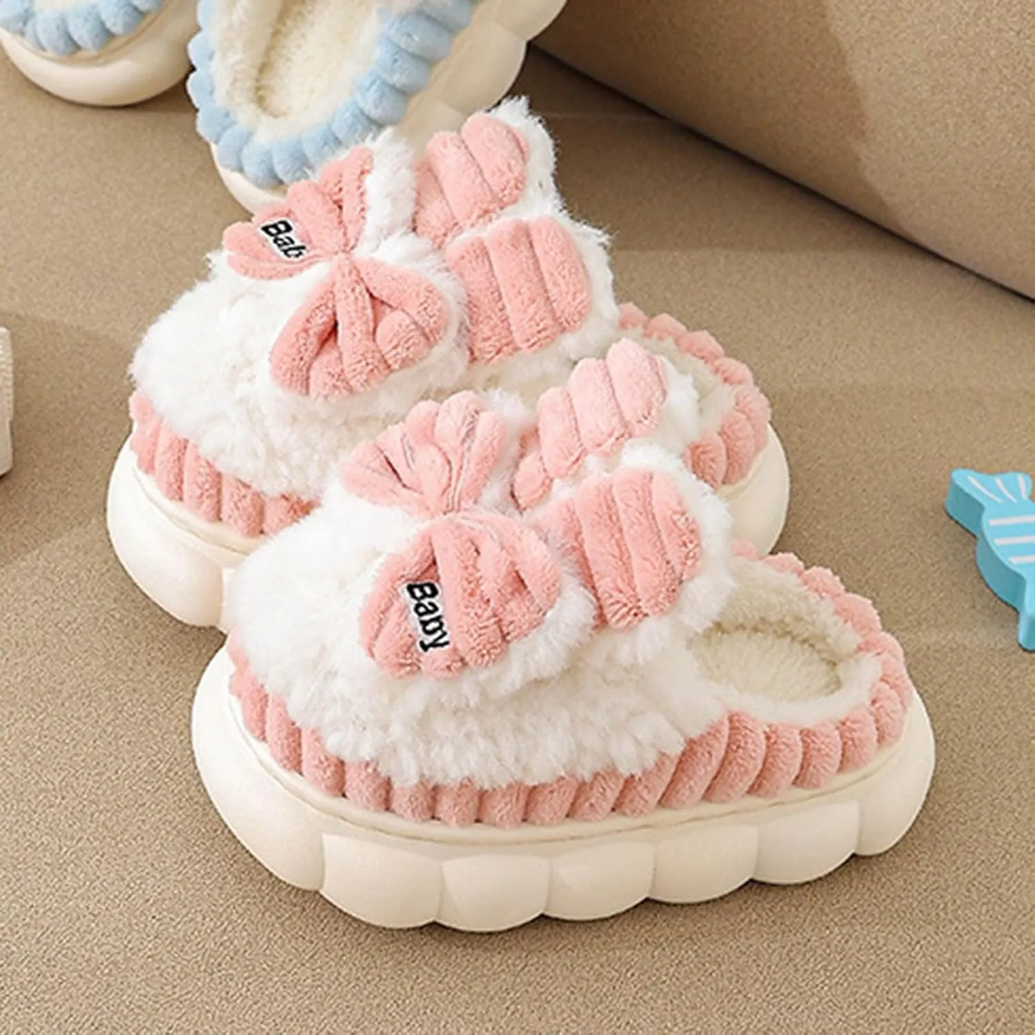Boys Girls House Slippers Kids Warm Home Shoes Winter Warm Fur Lined Indoor House Home Shoes Kids House Slippers