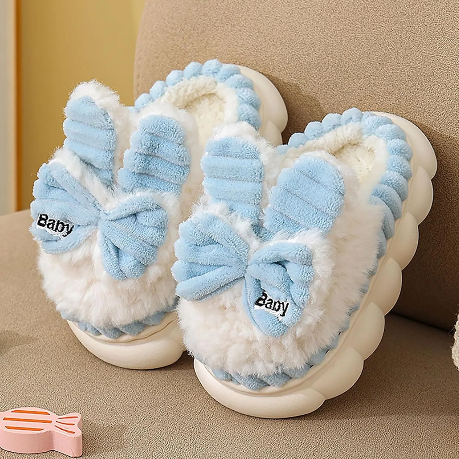 Boys Girls House Slippers Kids Warm Home Shoes Winter Warm Fur Lined Indoor House Home Shoes Kids House Slippers