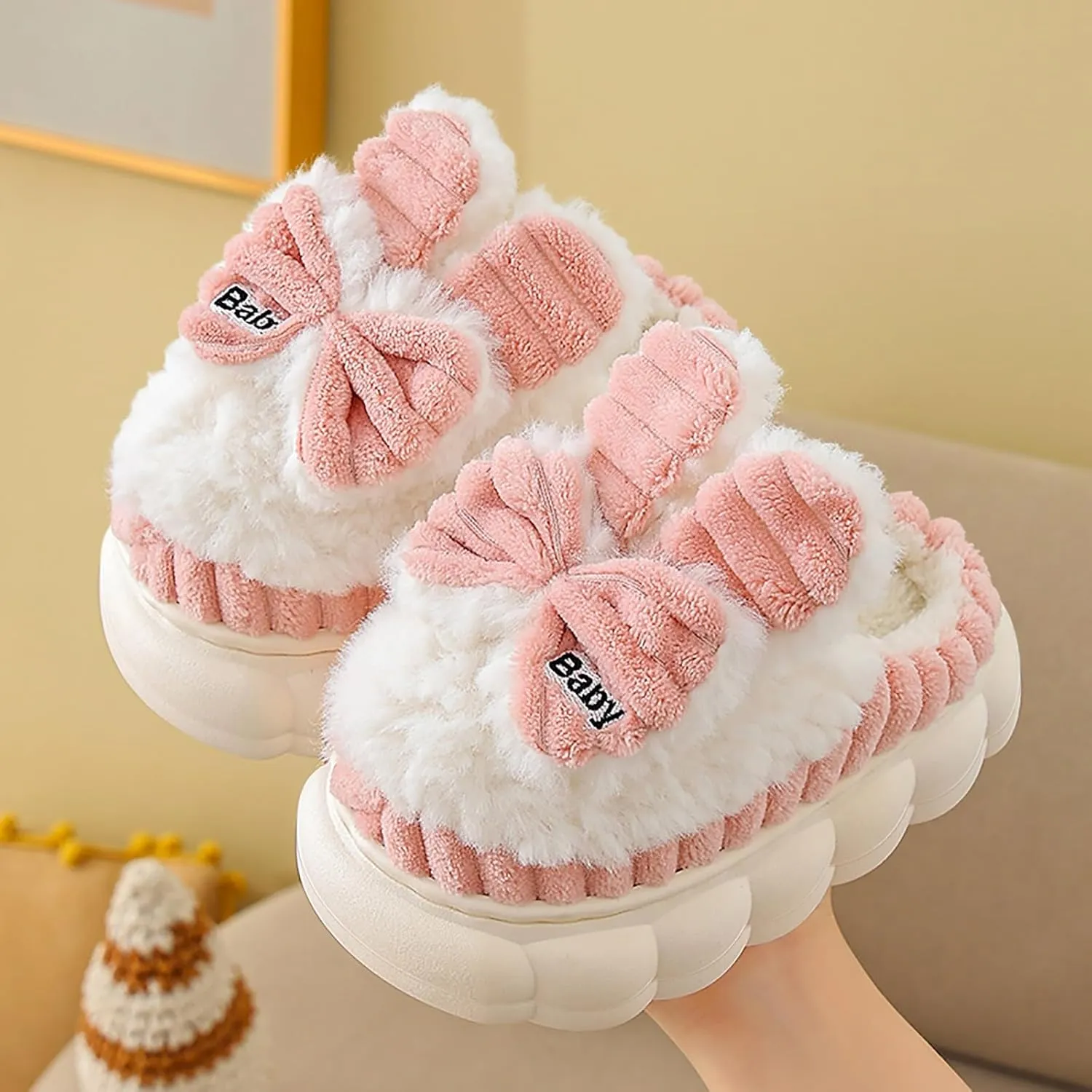 Boys Girls House Slippers Kids Warm Home Shoes Winter Warm Fur Lined Indoor House Home Shoes Kids House Slippers