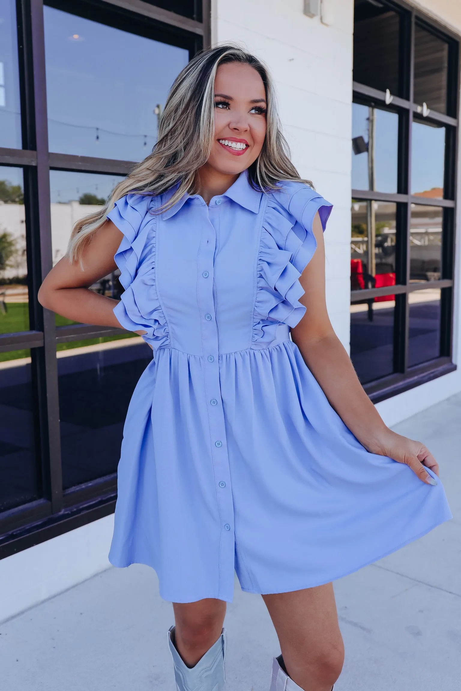 Chic Harmony Ruffle Mini Dress - Periwinkle