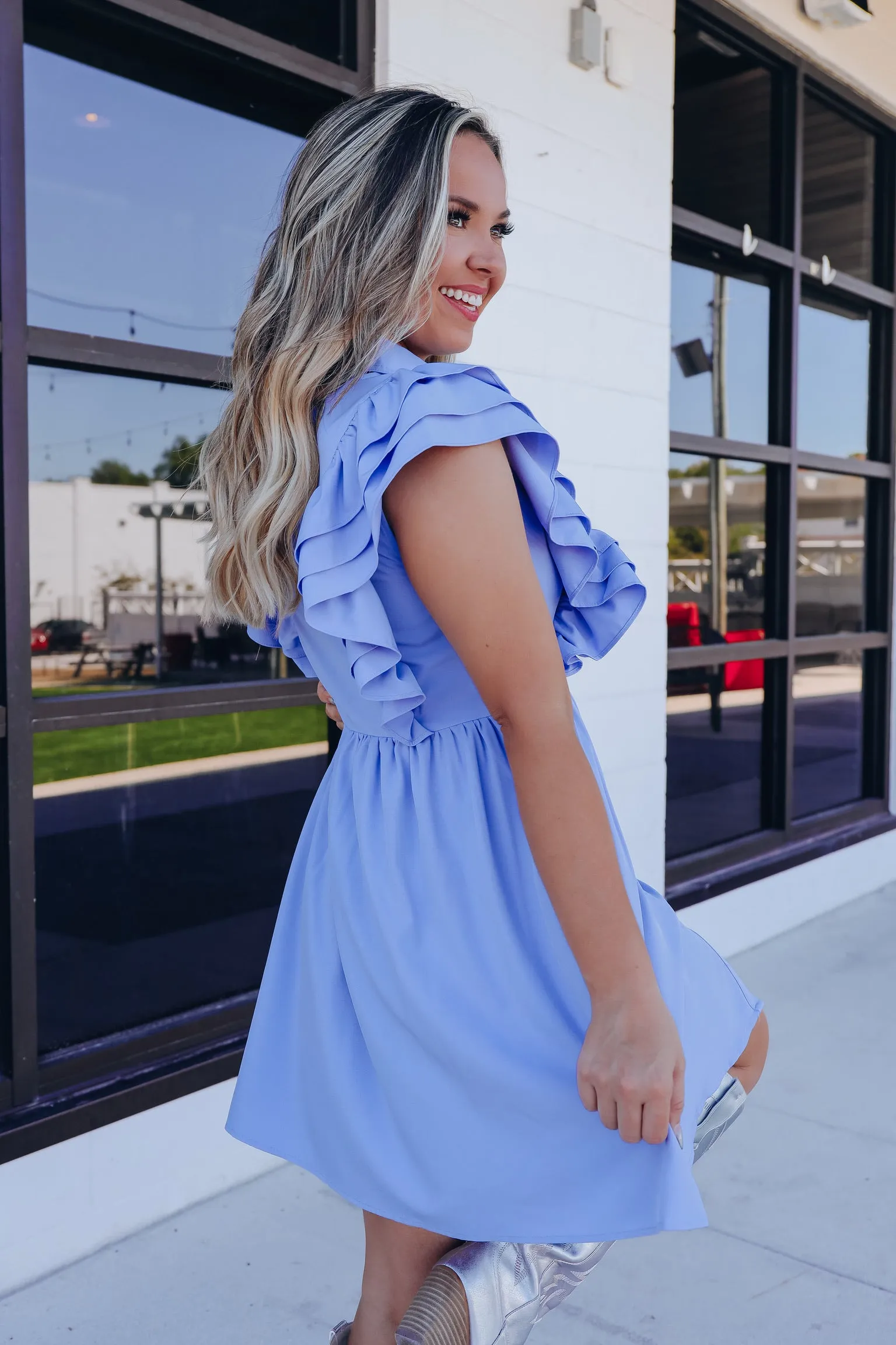 Chic Harmony Ruffle Mini Dress - Periwinkle