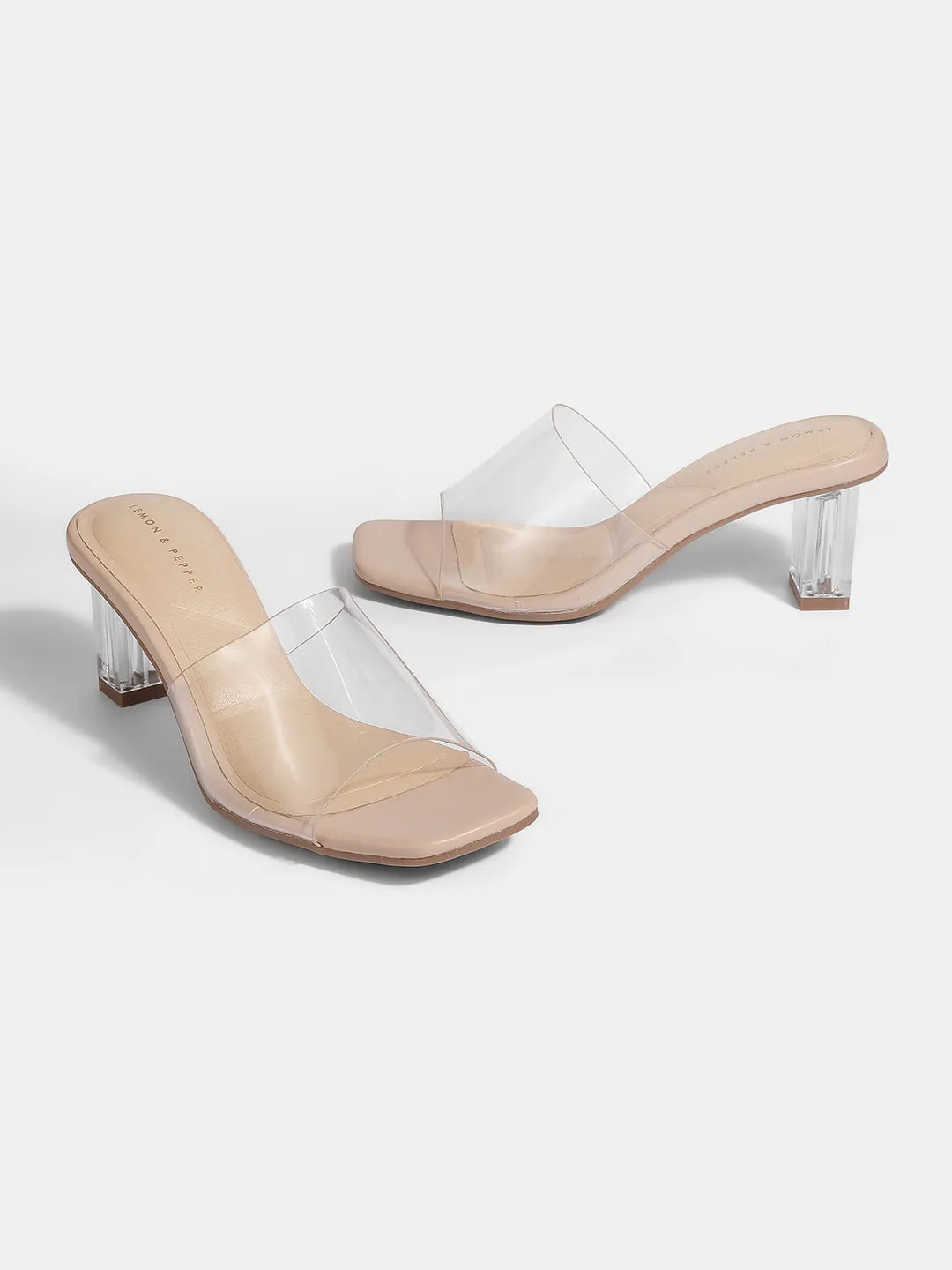 Chic Square-Toe Block Heel Transparent Sandals
