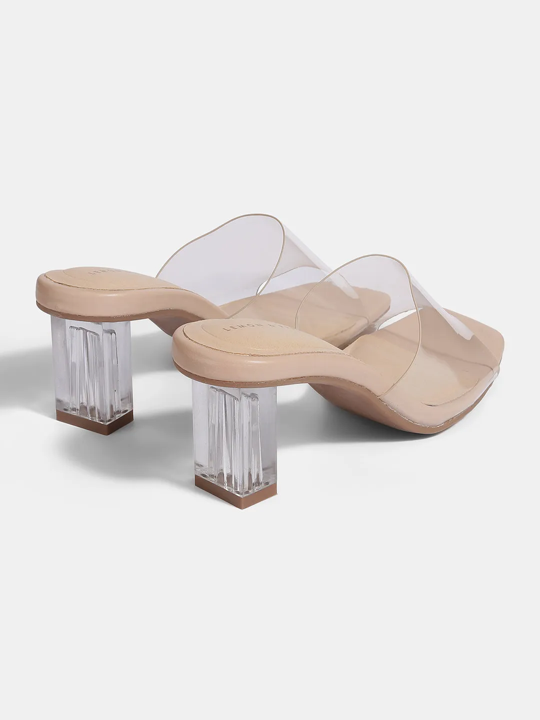 Chic Square-Toe Block Heel Transparent Sandals