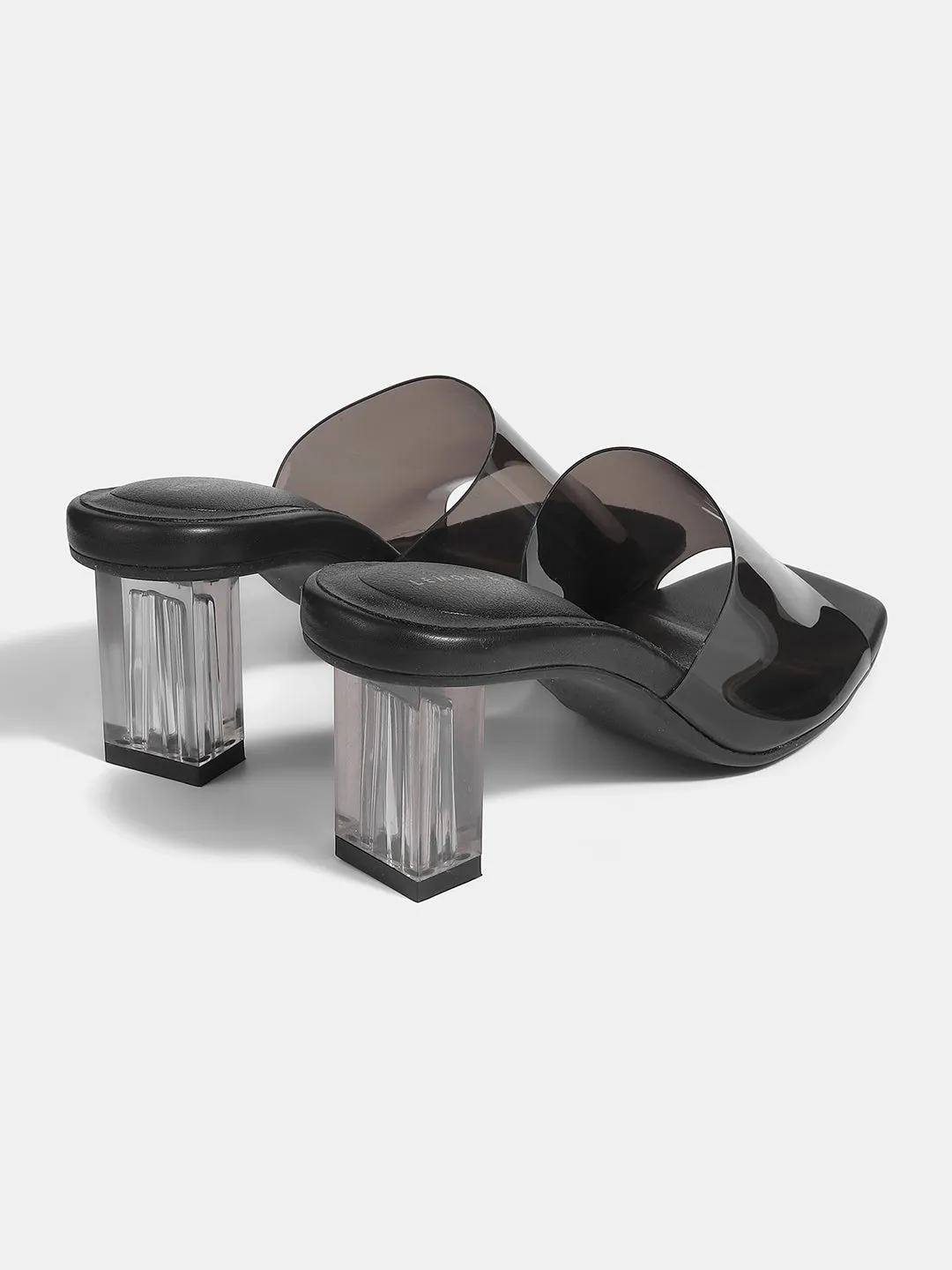 Chic Square-Toe Block Heel Transparent Sandals