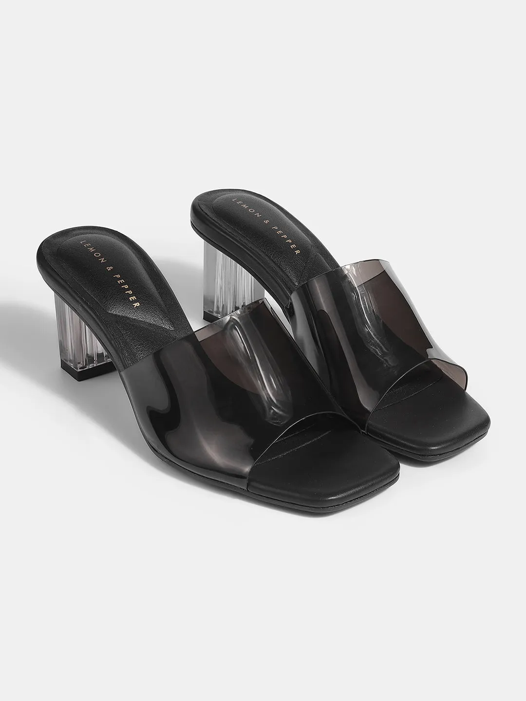 Chic Square-Toe Block Heel Transparent Sandals