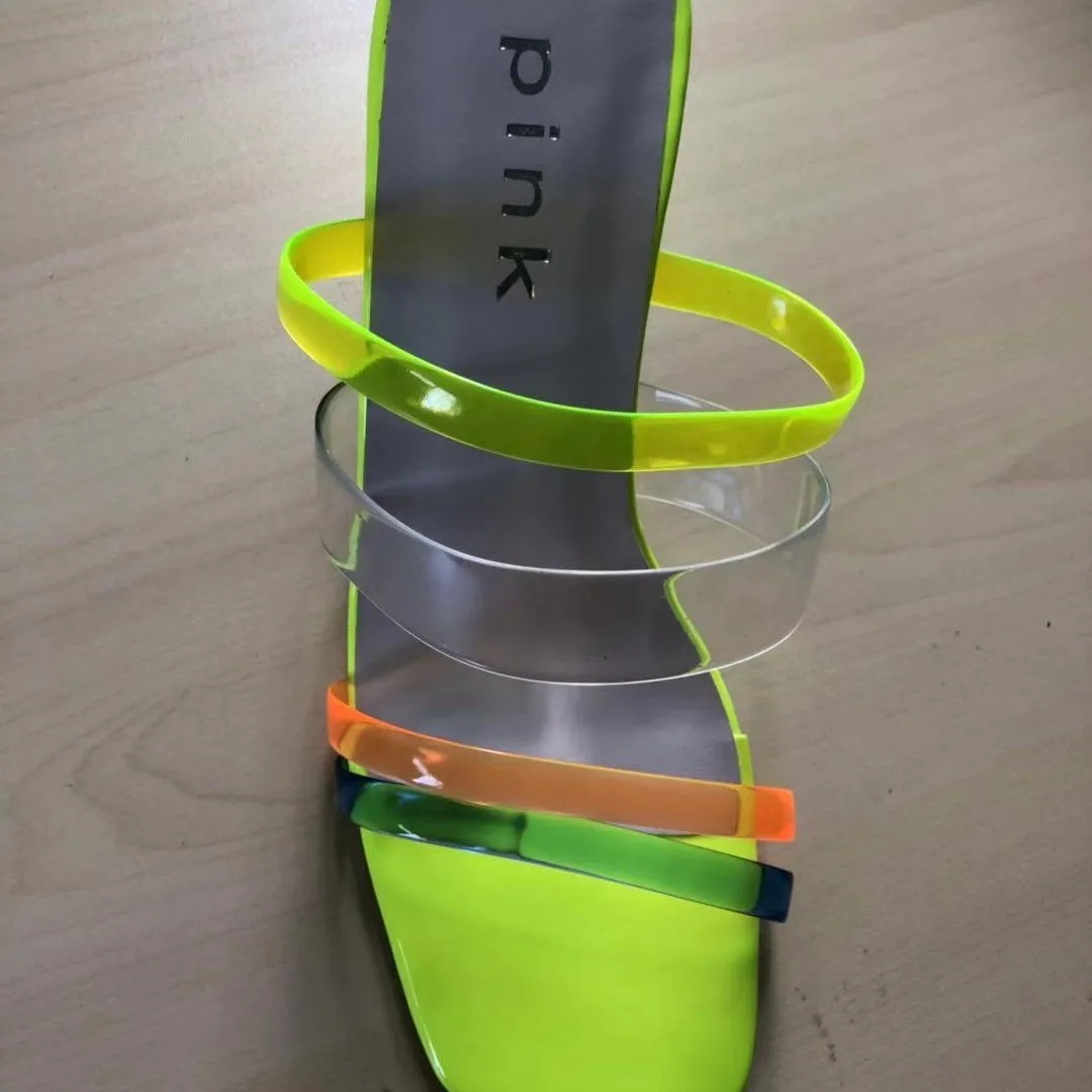 Chicvane Transparent Straps Slides Shoes Chunky Heel Sandals