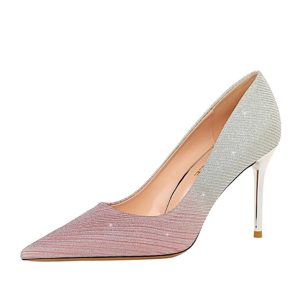 Chicvane Women's Glitter Color Block Stiletto Heels Pointed Toe Bridal Pumps