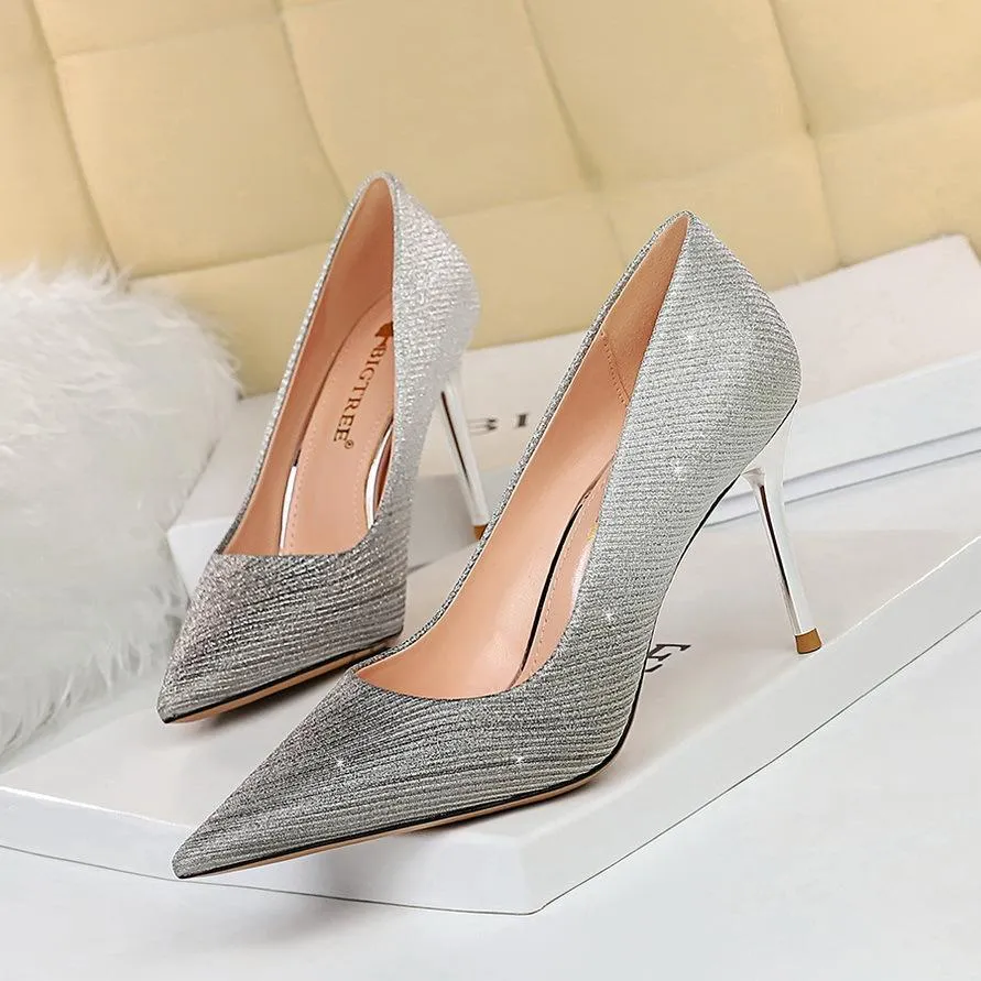 Chicvane Women's Glitter Color Block Stiletto Heels Pointed Toe Bridal Pumps