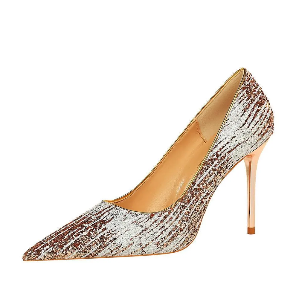 Chicvane Women's Glitter Stiletto Heels Pointed Toe High Heels Pump Shoes
