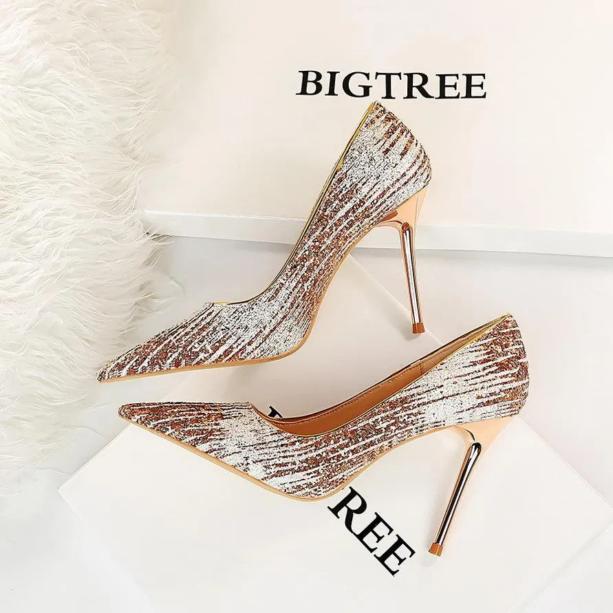 Chicvane Women's Glitter Stiletto Heels Pointed Toe High Heels Pump Shoes