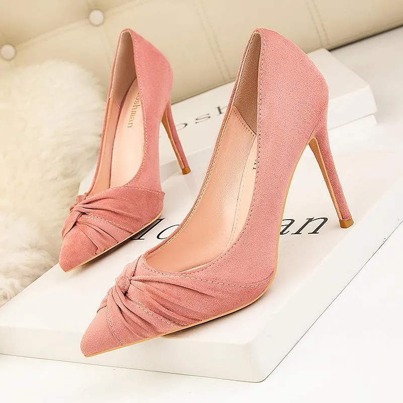 Chicvane Womens Solid  Plicated Suede Pointed Toe Stiletto Heel Bridal Pumps