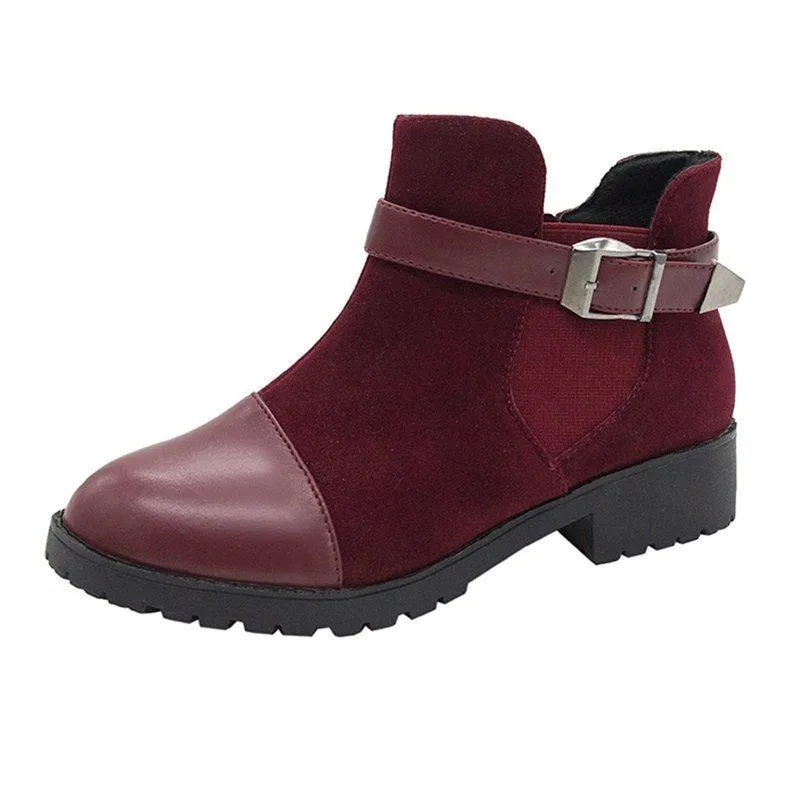 Chicvane Womens Suede Martin Boots Platform Chunky Heels Strap Buckle Ankle Booties