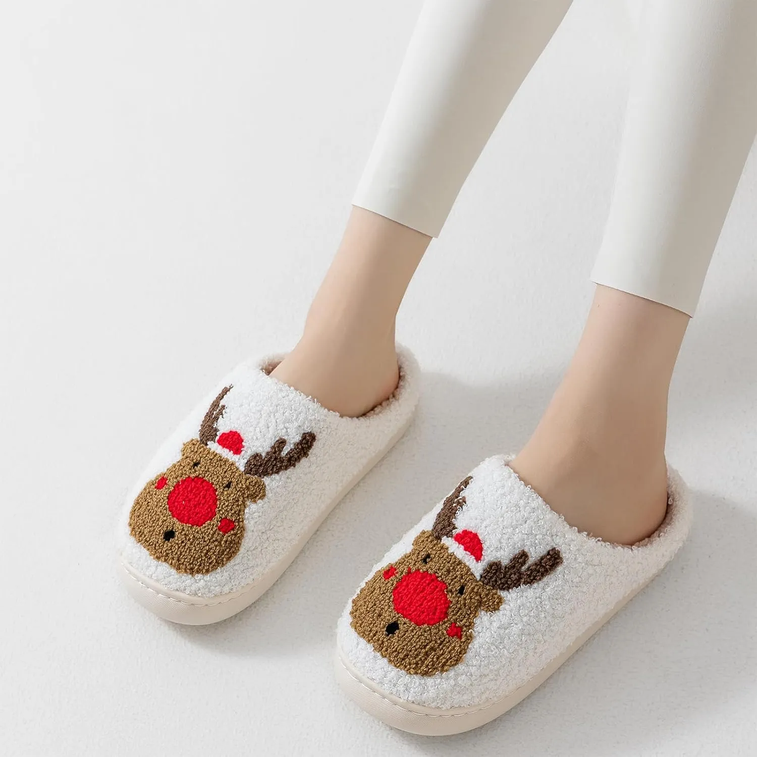 Christmas Slippers For Women Soft Warm Plush Fuzzy Slippers Indoor Memory Foam Slippers Cozy Fluffy Home Slippers for Winter