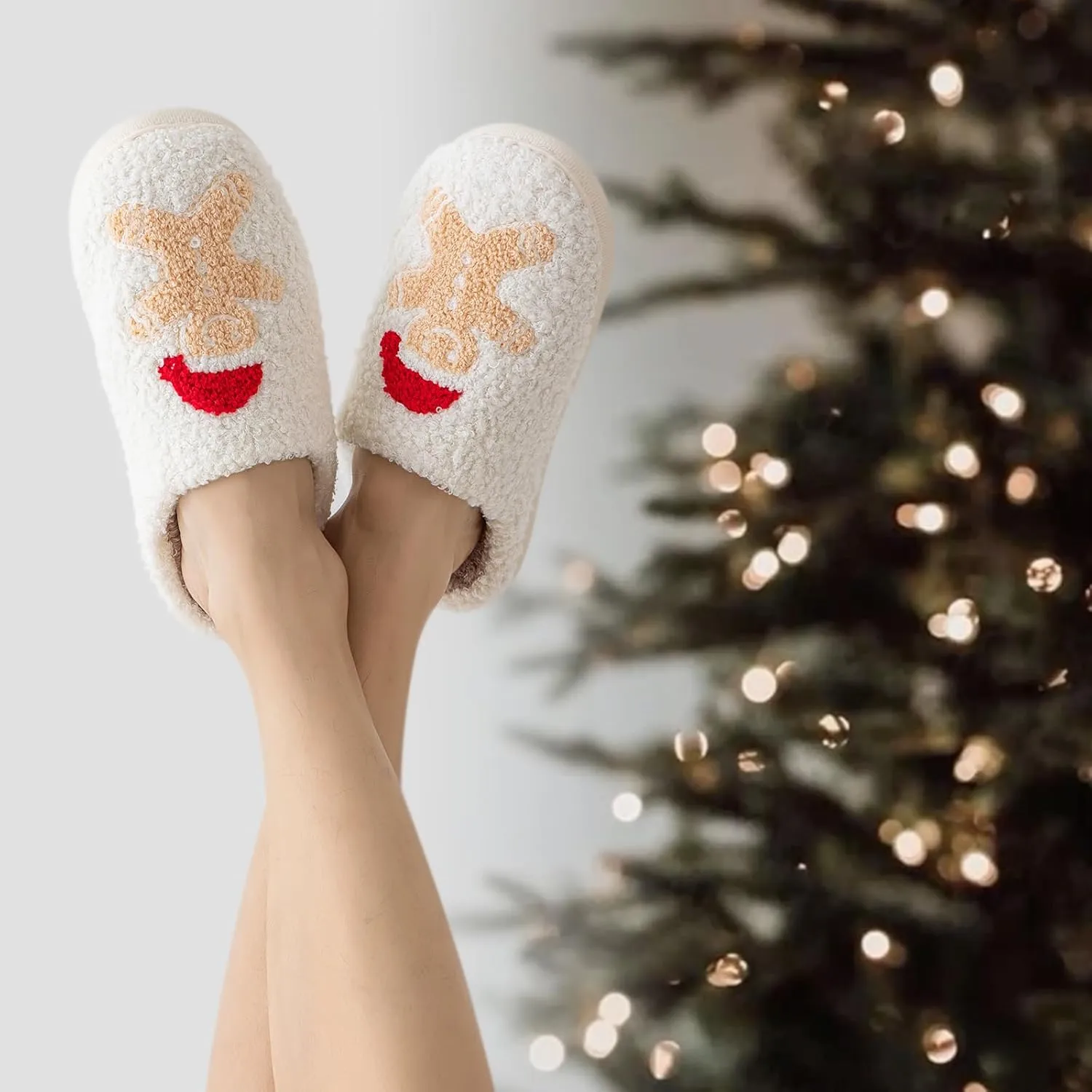 Christmas Slippers For Women Soft Warm Plush Fuzzy Slippers Indoor Memory Foam Slippers Cozy Fluffy Home Slippers for Winter