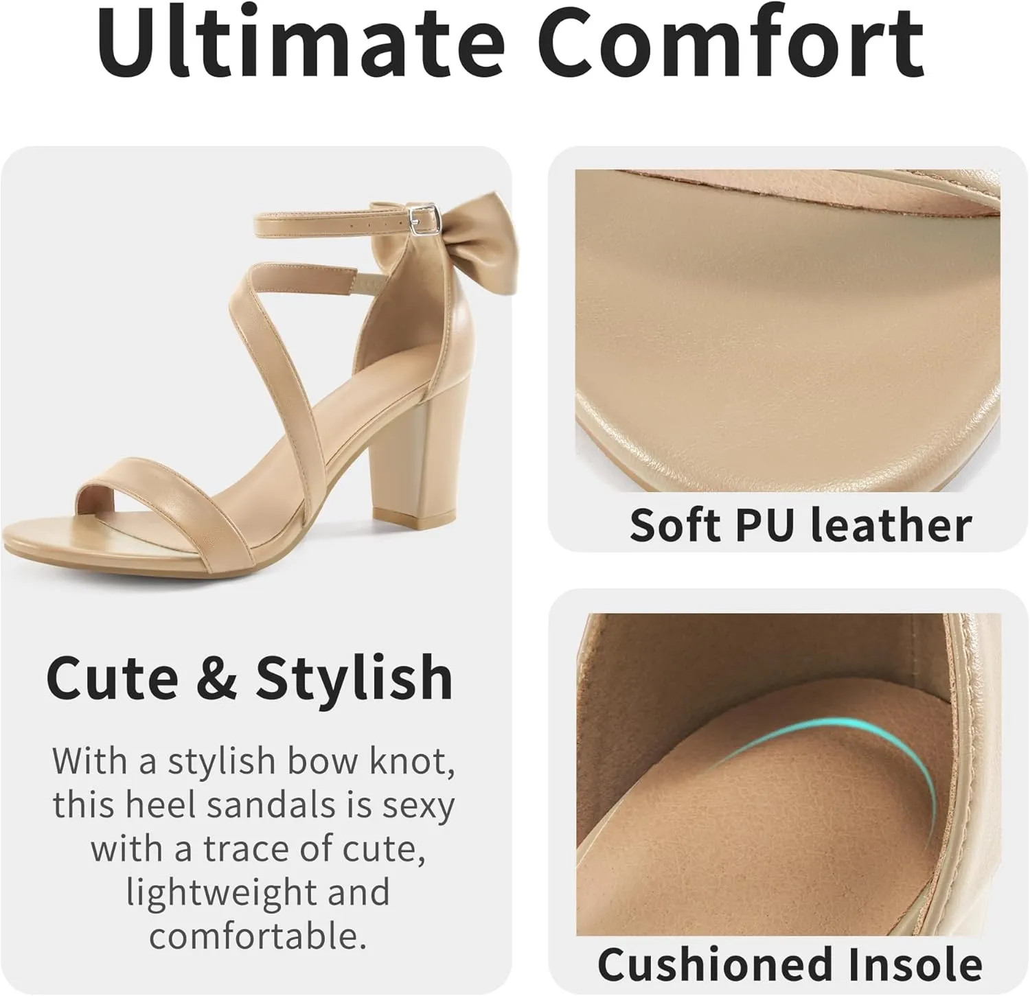 Chunky Heels for Women Wedding: Comfortable Ladies Bow Heel Sandals for Prom Party - Bridal Dressy Walking Shoes