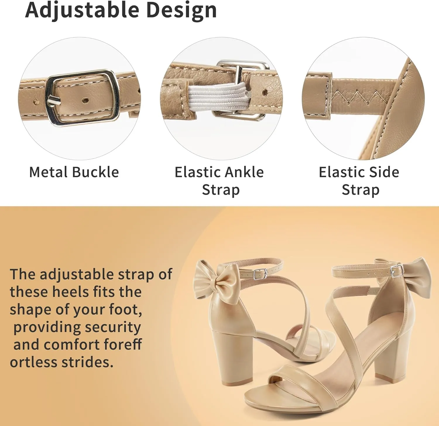 Chunky Heels for Women Wedding: Comfortable Ladies Bow Heel Sandals for Prom Party - Bridal Dressy Walking Shoes