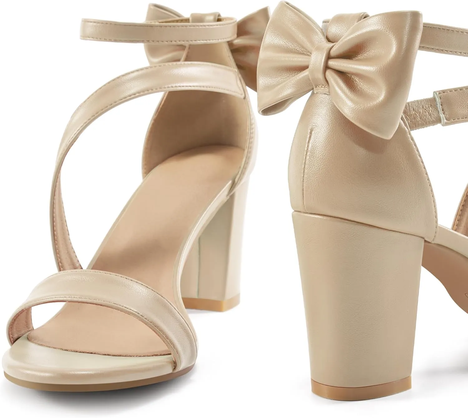 Chunky Heels for Women Wedding: Comfortable Ladies Bow Heel Sandals for Prom Party - Bridal Dressy Walking Shoes
