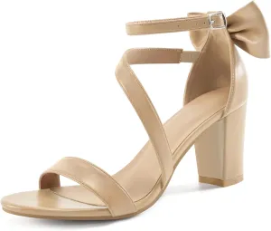 Chunky Heels for Women Wedding: Comfortable Ladies Bow Heel Sandals for Prom Party - Bridal Dressy Walking Shoes