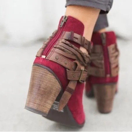 Chunky Heels Strap Casual Ankle Boots