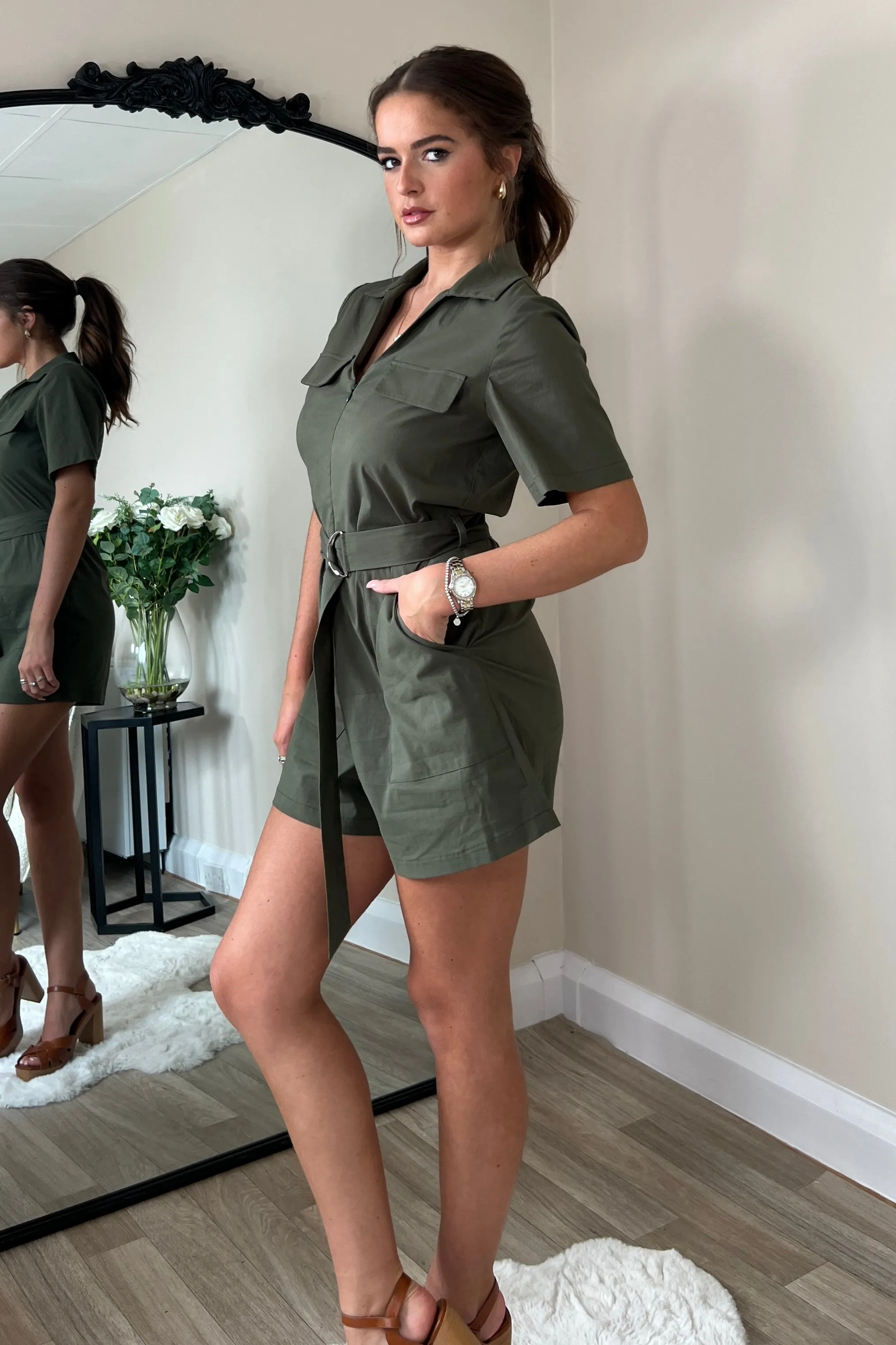 Clementine khaki Utility Style Playsuit