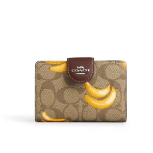 Coach Women's Medium Corner Zip Wallet In Signature Canvas With Banana Print
