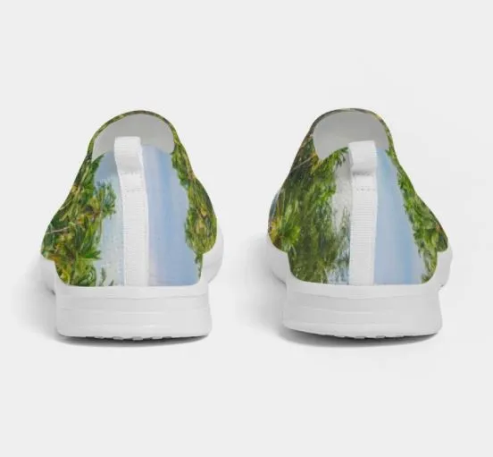 Cool Fly-knit Slip-on Sneakers- Sea Blue. Women's Comfy Keds. Beachscape. WickedYo