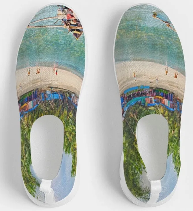 Cool Fly-knit Slip-on Sneakers- Sea Blue. Women's Comfy Keds. Beachscape. WickedYo