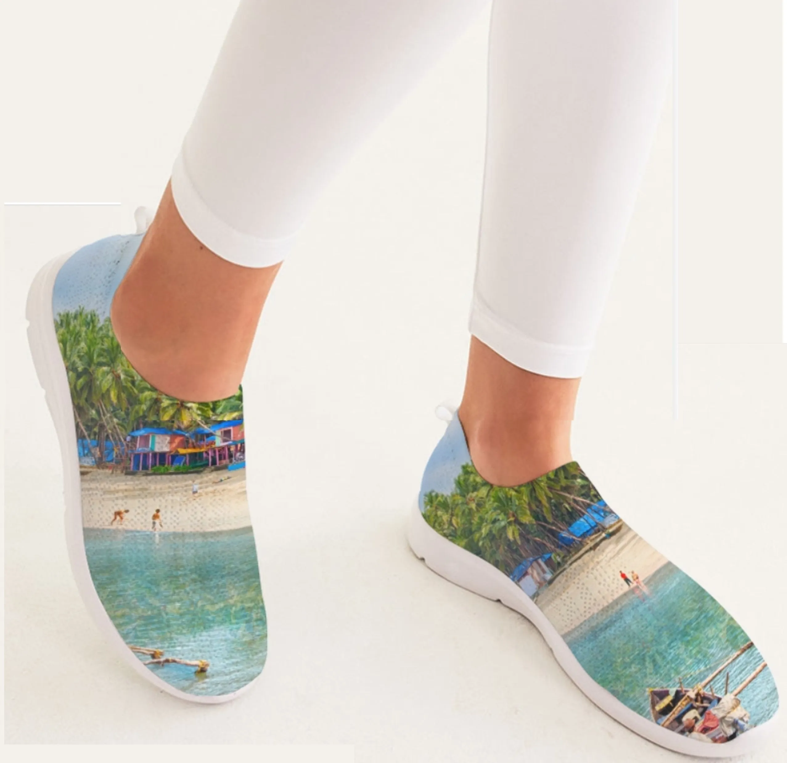Cool Fly-knit Slip-on Sneakers- Sea Blue. Women's Comfy Keds. Beachscape. WickedYo