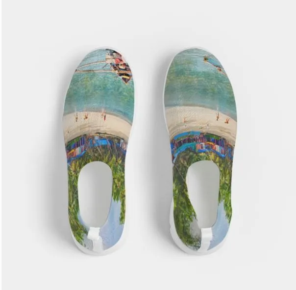 Cool Fly-knit Slip-on Sneakers- Sea Blue. Women's Comfy Keds. Beachscape. WickedYo