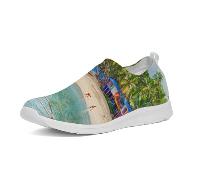 Cool Fly-knit Slip-on Sneakers- Sea Blue. Women's Comfy Keds. Beachscape. WickedYo