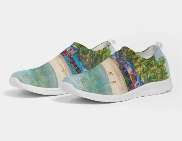 Cool Fly-knit Slip-on Sneakers- Sea Blue. Women's Comfy Keds. Beachscape. WickedYo