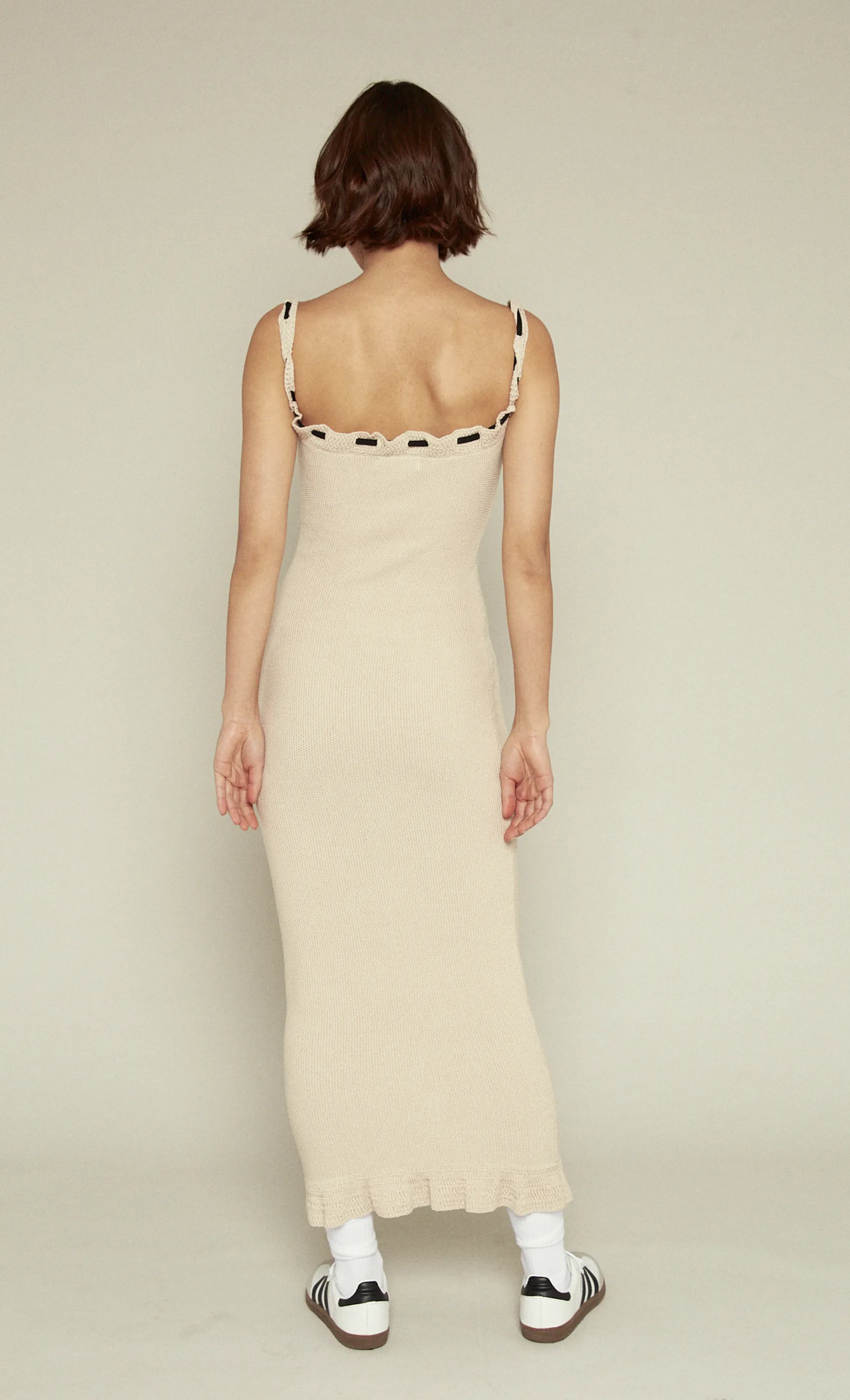 Cream Ruffle Knit Bardot Maxi Dress
